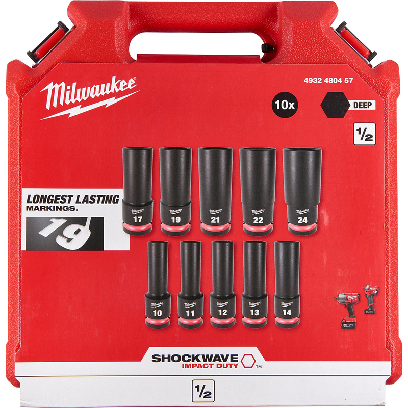 Milwaukee doppenset Shockwave 1/2 lang (10-delig)