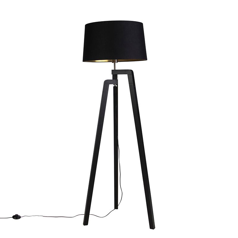 Vloerlamp tripod met katoenen kap zwart met goud 50 cm - Puros