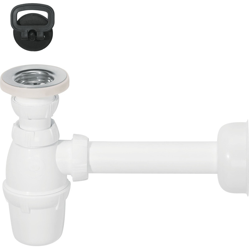 Wirquin wastafelsifon met plug en dopje met muurbuis plug, dop en muurbuis