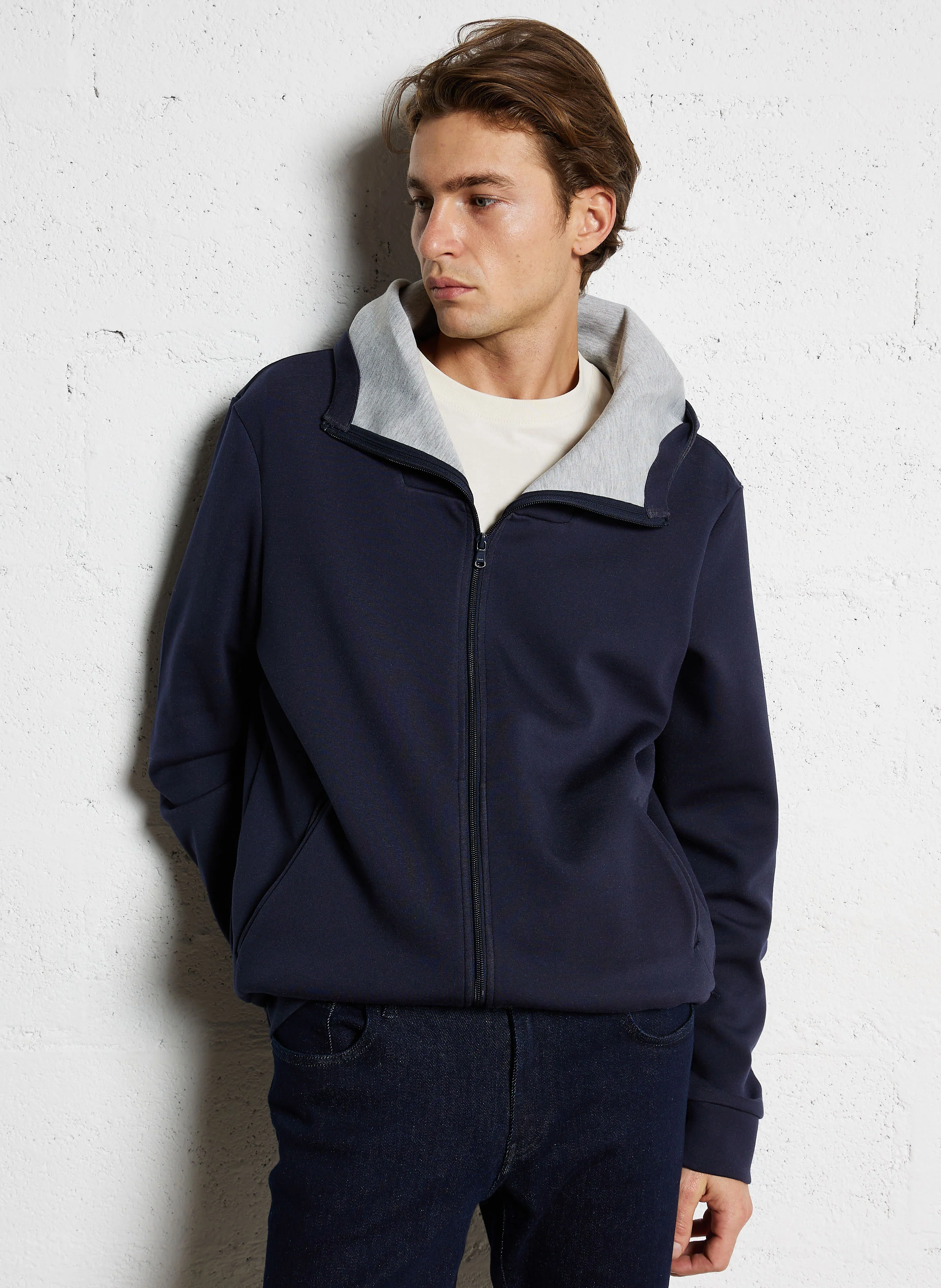 Sweat à capuche zippé droit | Bleu
