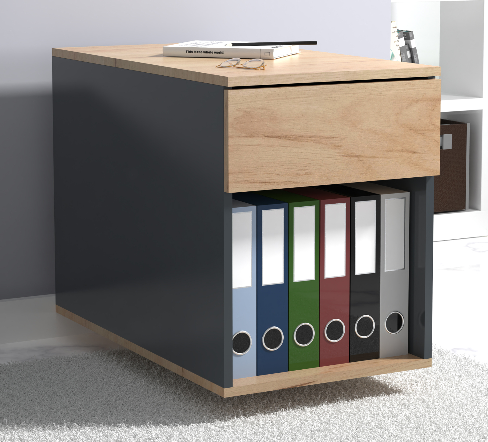 Rollcontainer DALOSA - anthrazit-Honig Eiche - Schublade - 39x70 cm