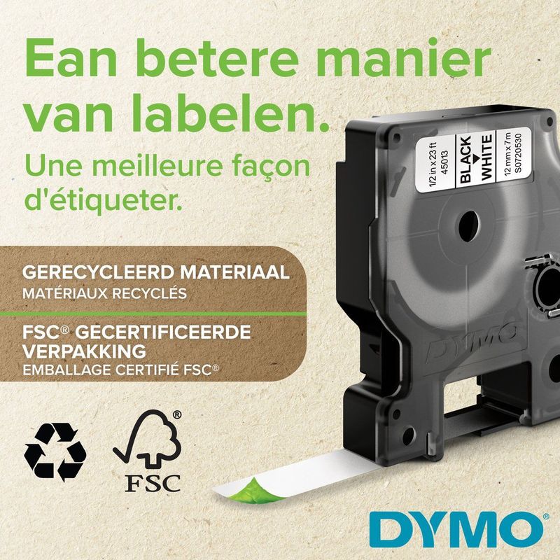 Dymo - LabelManager D1 - Labeltape - Transparant - Polyester - 12mm - 7m