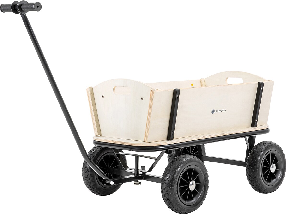 Miweba Holz-Bollerwagen Canvas, mit Dach, deichselgeführte Lenkachse, 180 kg, Profilreifen, Stahl