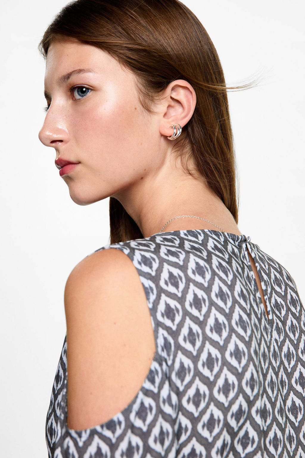 MANGO TEEN open shoulder wikkeljurk met all over print antraciet/wit