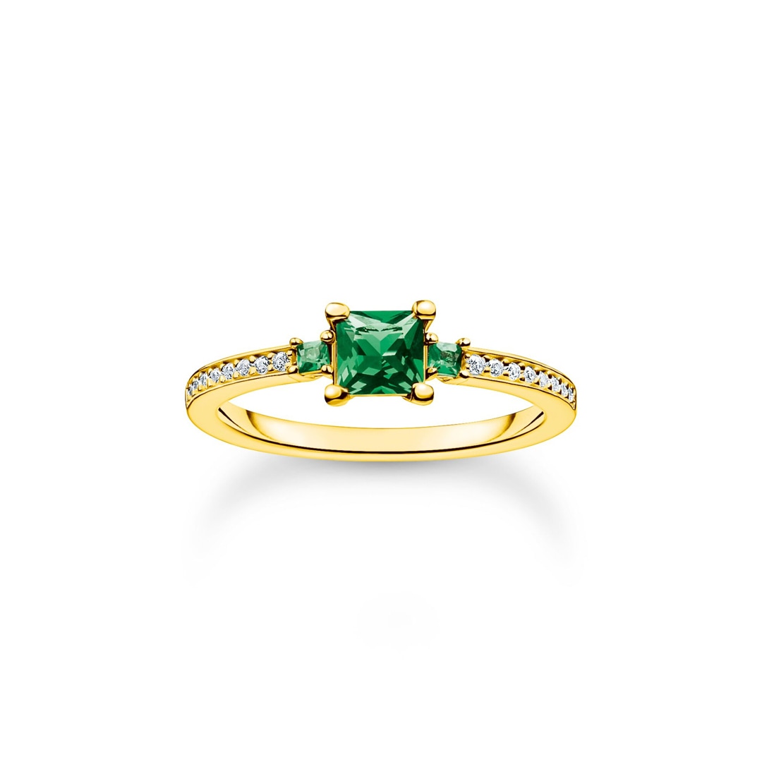 Thomas Sabo Ring mit grünen und weissen Steinen gold