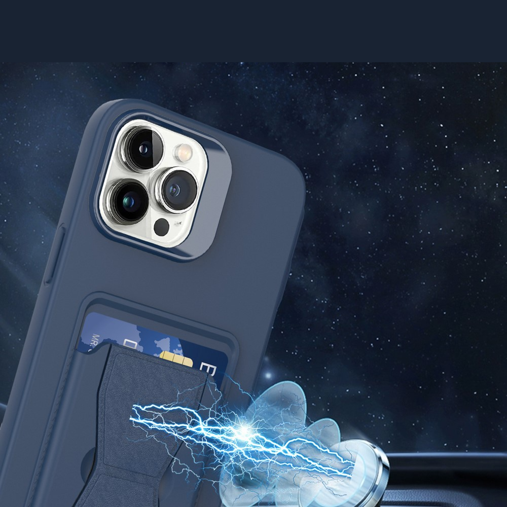 iPhone 14 Pro Gummi Hülle mit Kartenfach   Kickstand Aufsteller - Blau