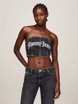 Top bustiê jeans skinny fit sem alças