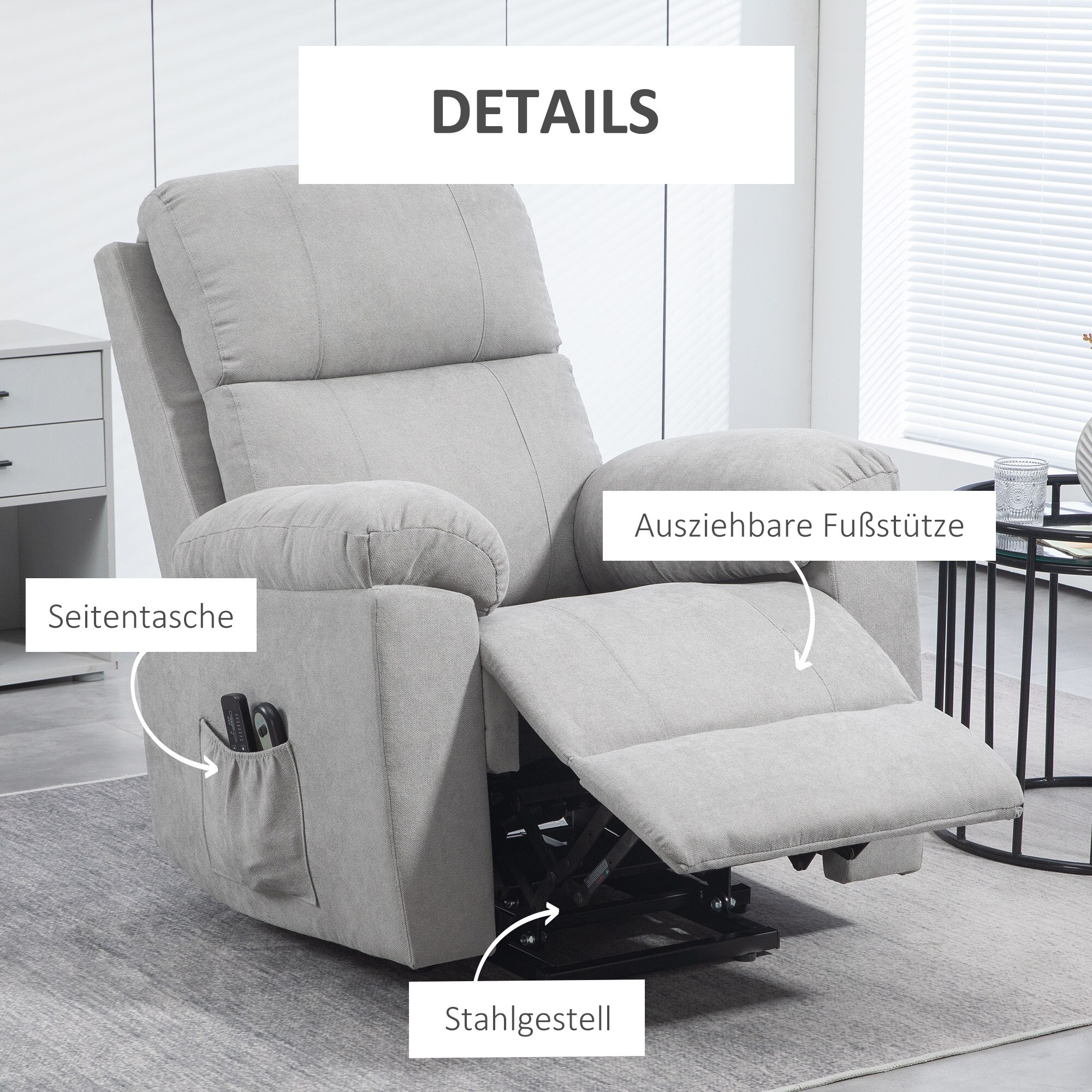 HOMCOM Elektrischer Sessel mit Aufstehhilfe grau 89L x 99B x 103H cm