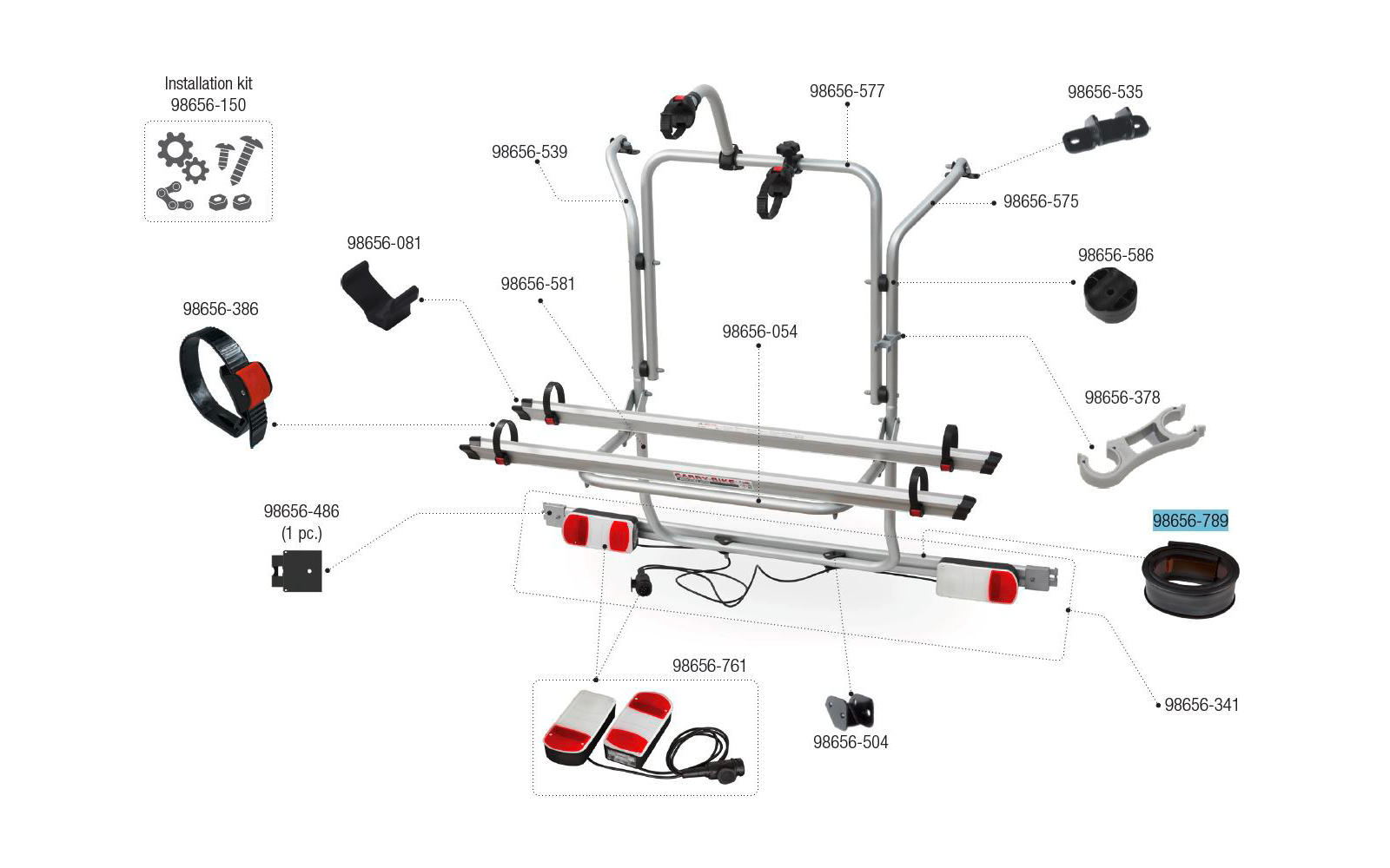 Fiamma Dichtungsgummi passend für Carry Bike V Class Premium /  Lift E-Bike /  Viano / Custom /  Nugget / DJ / 200 DJ - Fiamma Ersatzteilnummer 98656-789