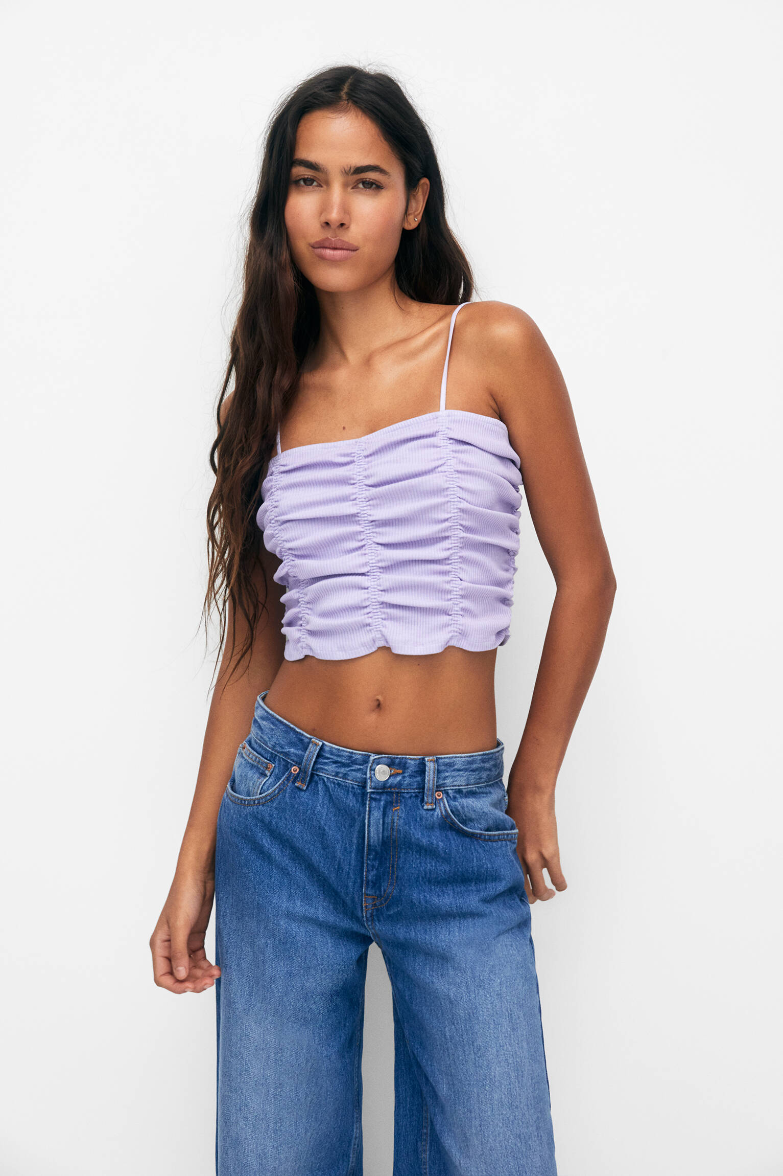 Top cropped lilás com babados - lilás