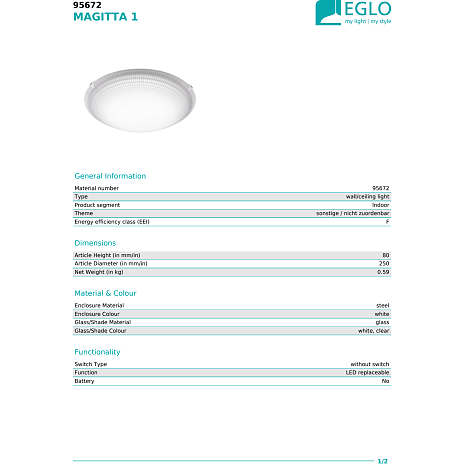 Magitta væg- og loftlampe - hvid/glas