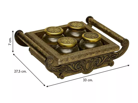 Plateau en métal repoussé doré 33x27,5x7h