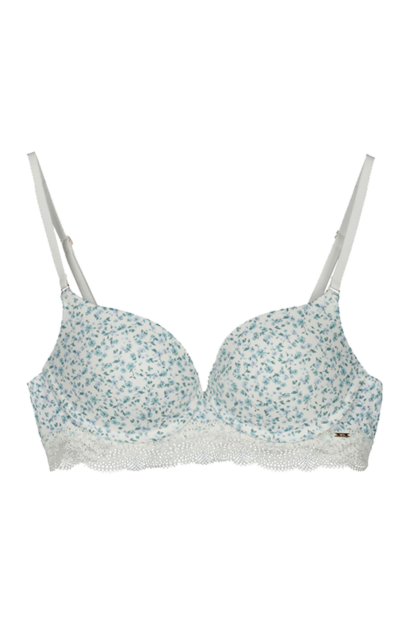 Lindo sutiã push-up de algodão com flores.
