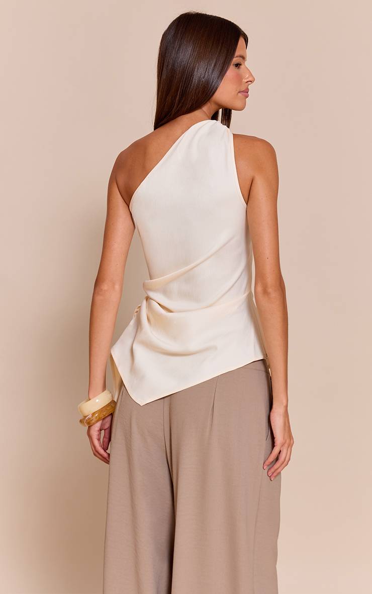 Buttermilk Haut Drapé Asymétrique En Tissu Tissé Couleur Lait De Beurre