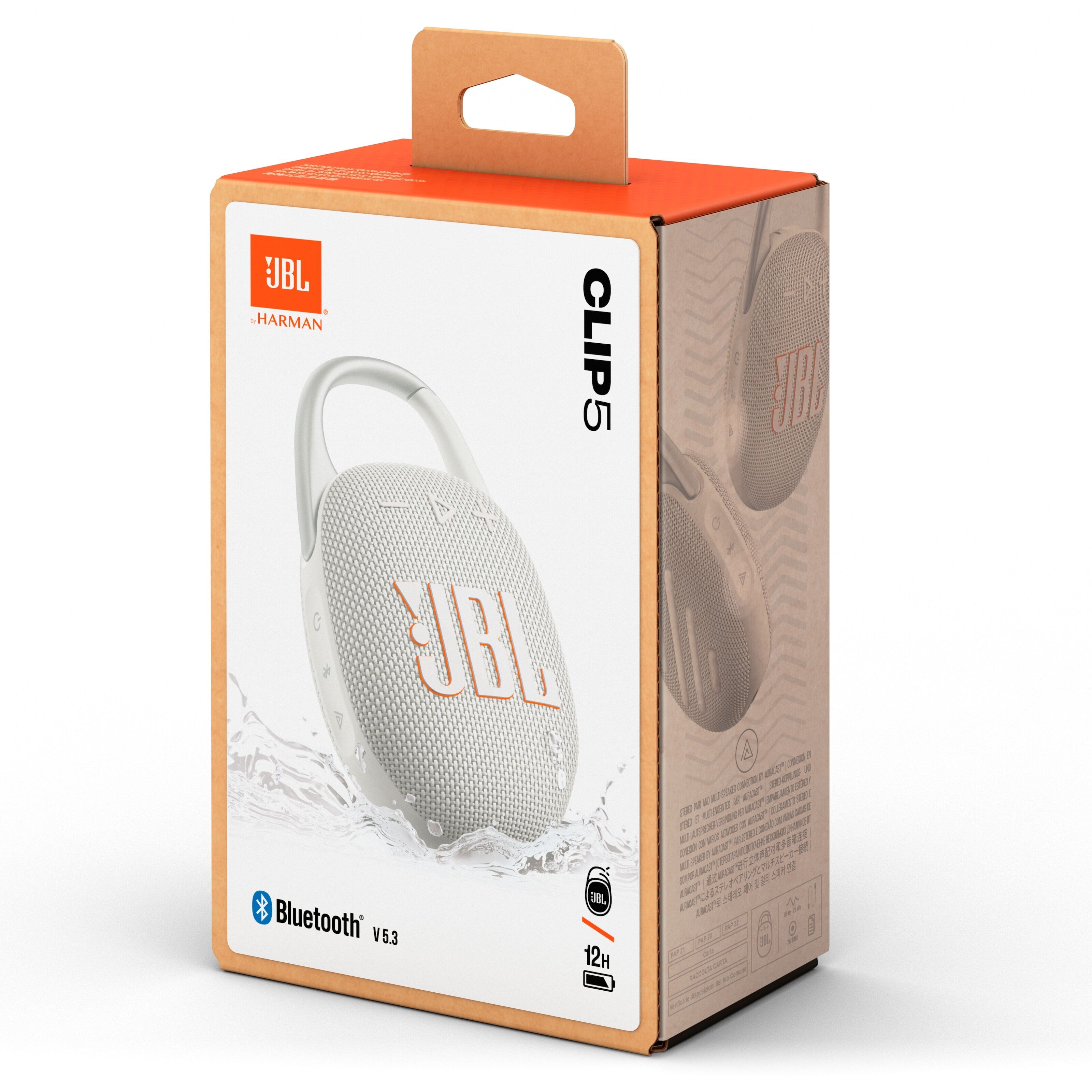 JBL Clip 5 Portabel Bluetooth-høyttaler Hvit