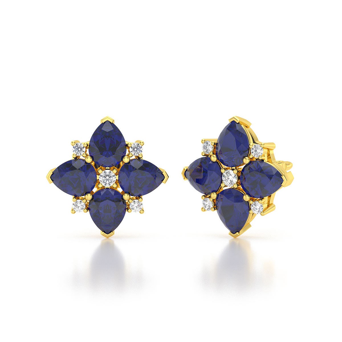 Boucles d'oreilles ADEN Or 585 Jaune Saphir et Diamant 2.100grs