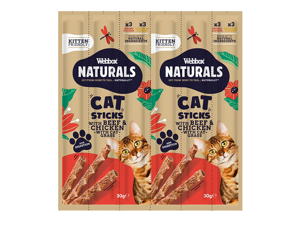 SNACKS PARA GATO WEBBOX STICKS FRANGO E VACA 6 UNIDADES