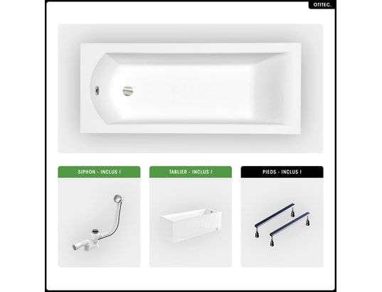 OTITEC - Baignoire rectangulaire - 150 x 70 cm - avec tablier blanc r...