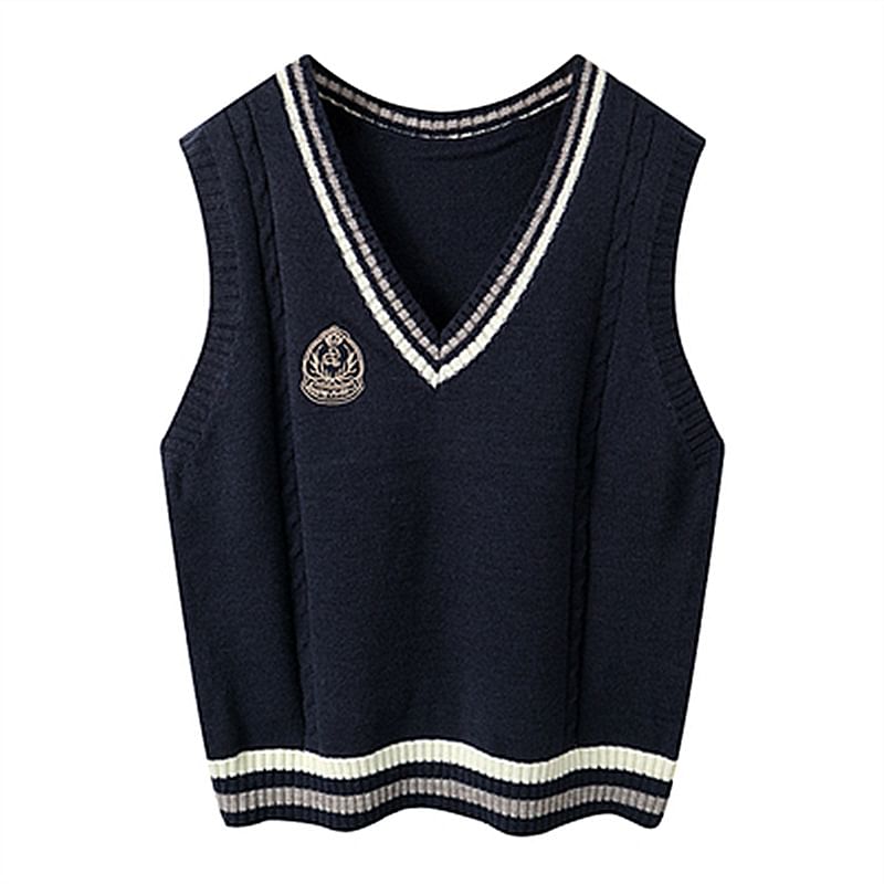 Shakram - Gebreid vest met V-hals en geborduurde badge
