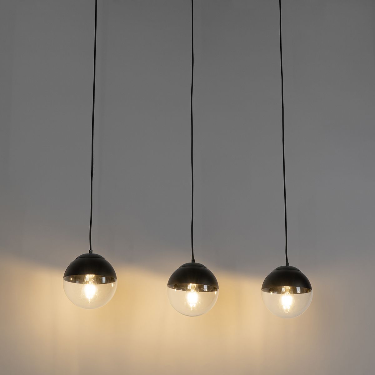 Retro hanglamp zwart met helder glas langwerpig 3-lichts - Eclipse
