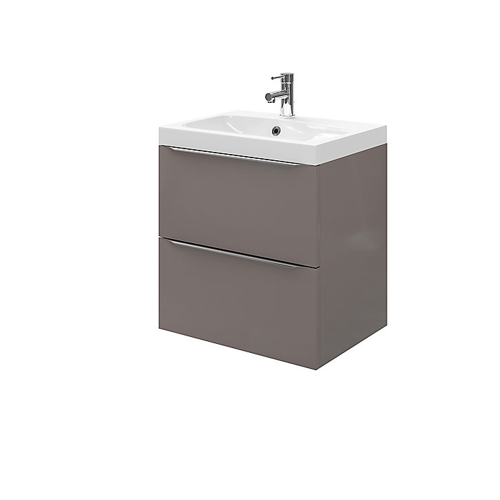 Meuble sous vasque à suspendre GoodHome Imandra gris taupé 60 cm + plan vasque Mila