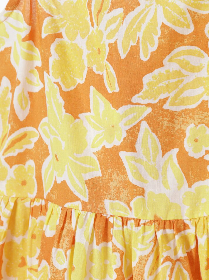 Vestido estampado com costas cruzadas - Amarelo