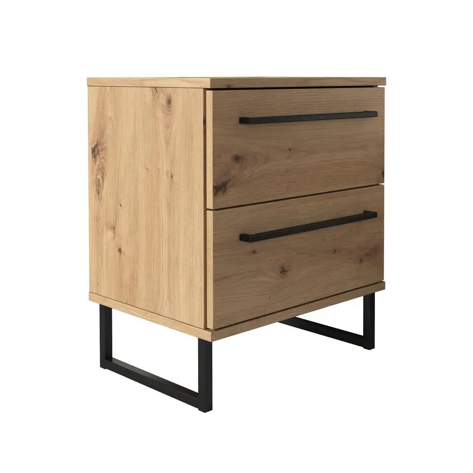 Meubella - Nachtkastje Saturn - Eiken - Zwart - 45 cm