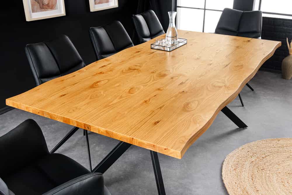 Massiver Esstisch LOFT 200cm natur Eichenholz schwarzes Eisengestell Industrial