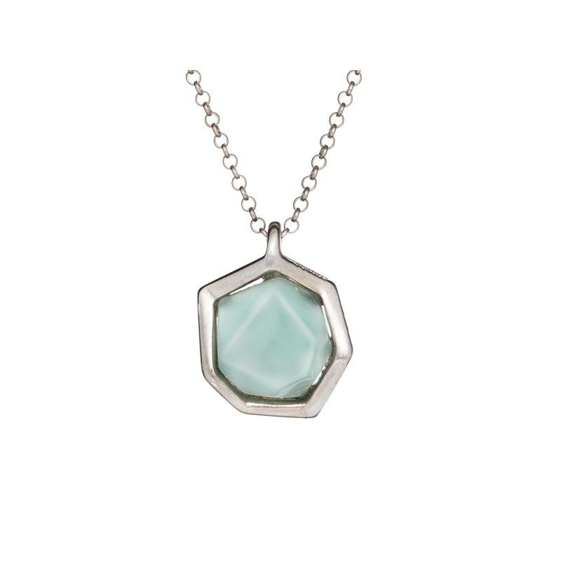 COLLIER AGATE BLEUE ARGENT RHODIE