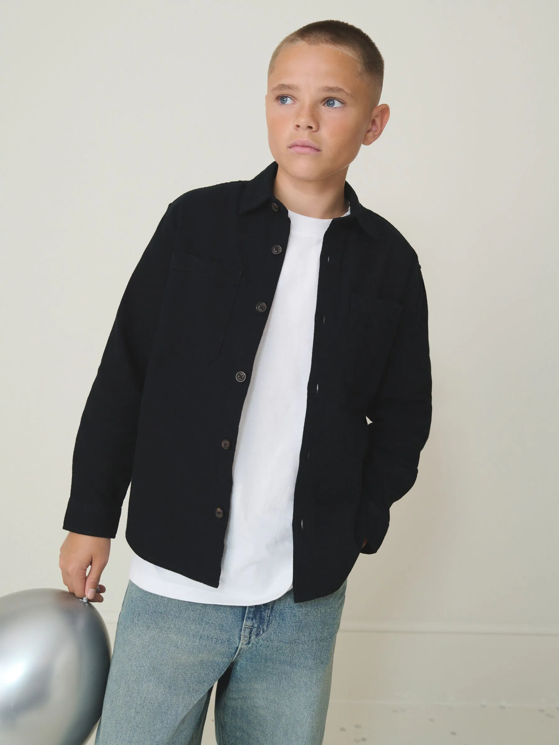 Zwart - Geborsteld overshirt (3-16jr)