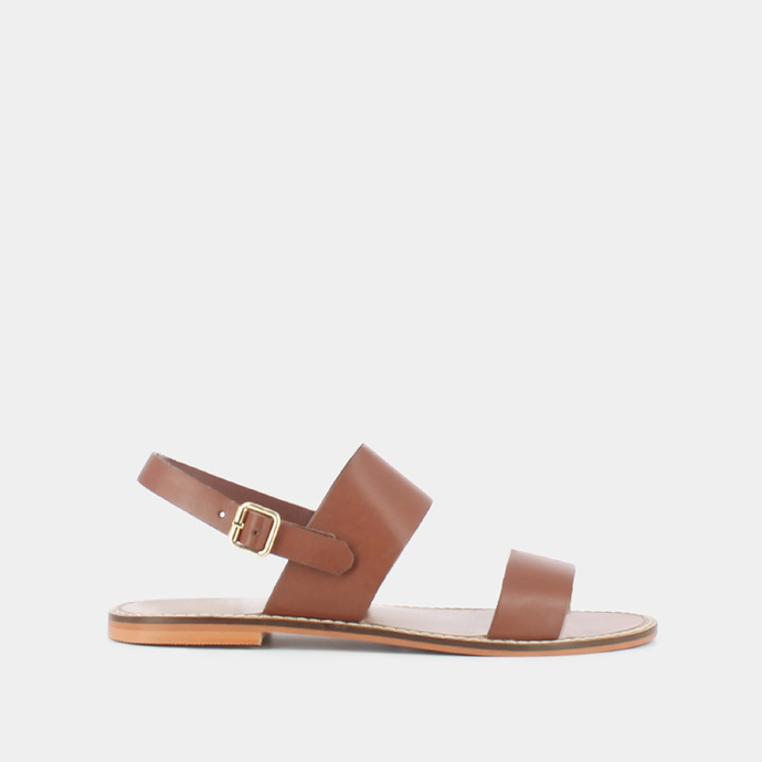 Sandales à brides larges  en cuir cognac