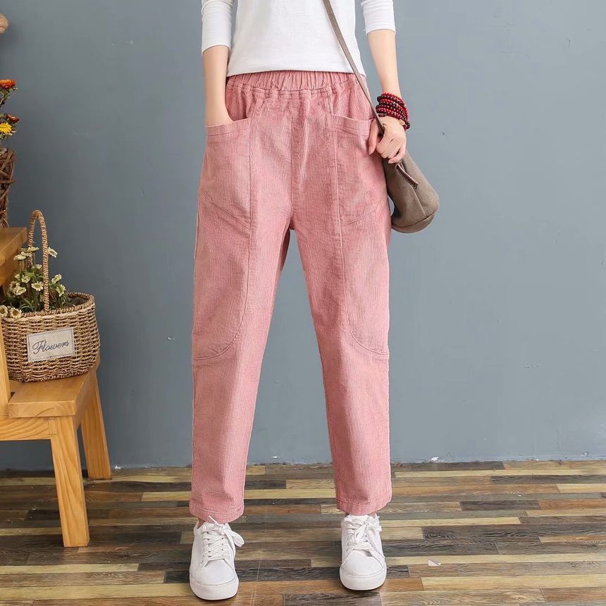 Angel Love - Elastische tailleband met effen corduroy harembroek