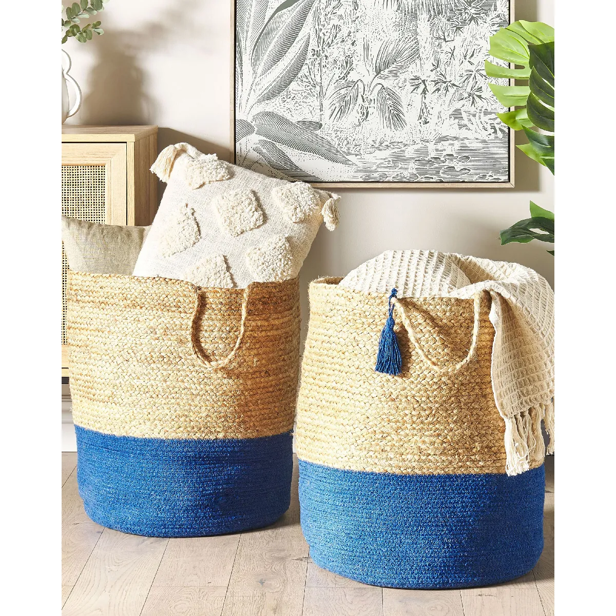 Beliani Paniers GAJAR en jute beige et bleu marine