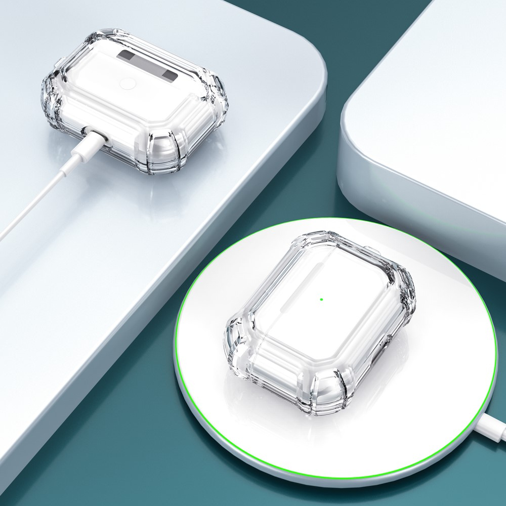 AirPods Pro Gummi Schutzhülle Air Cushion Fallschutz   Karabinerhaken - Transparent