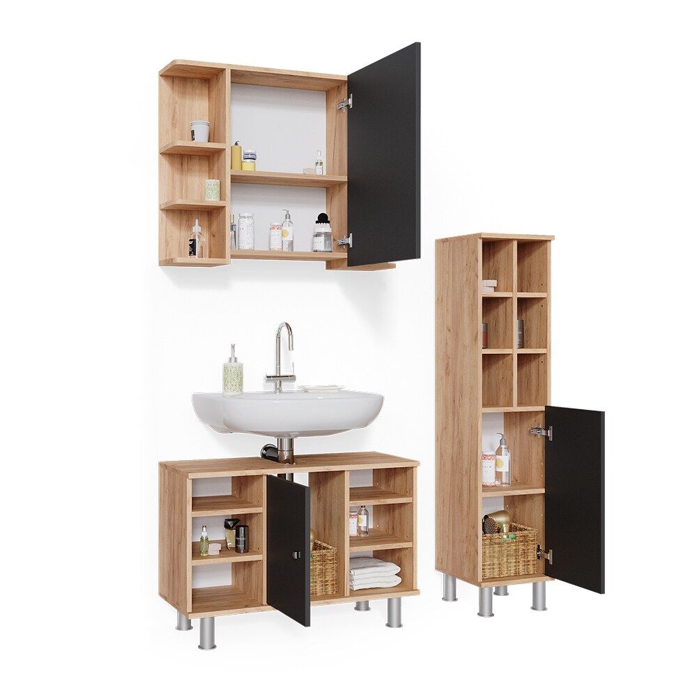 Vicco Badmöbel Set Fynn Spiegelschrank Waschbeckenunterschrank Hochschrank Bad