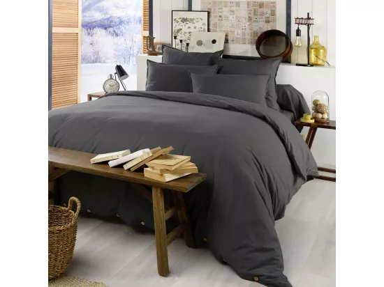 HEDDA - Housse de Couette 240x220cm Flanelle de Coton Coloris Orage