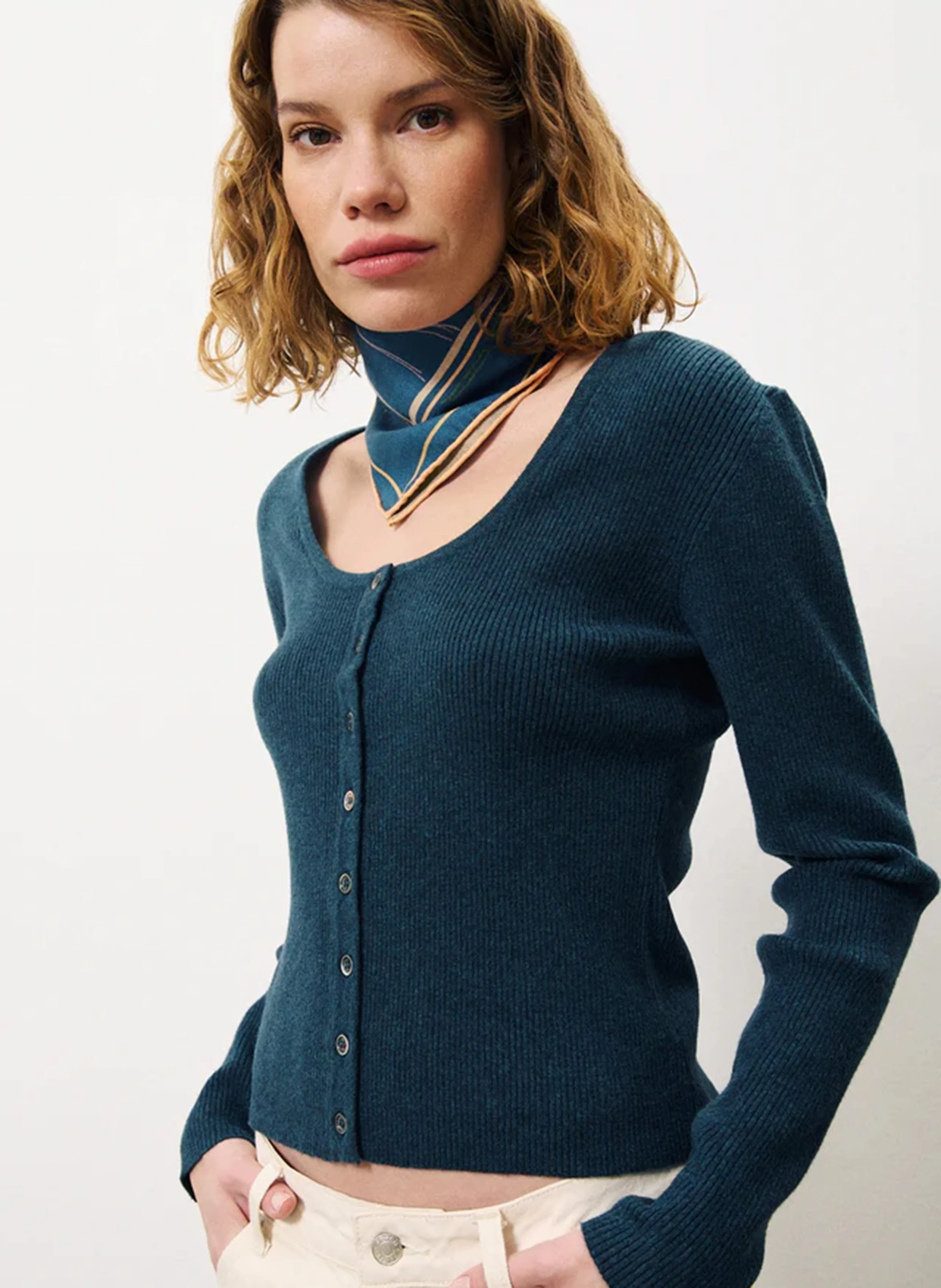AINOA - Cardigan col U près du corps | Bleu