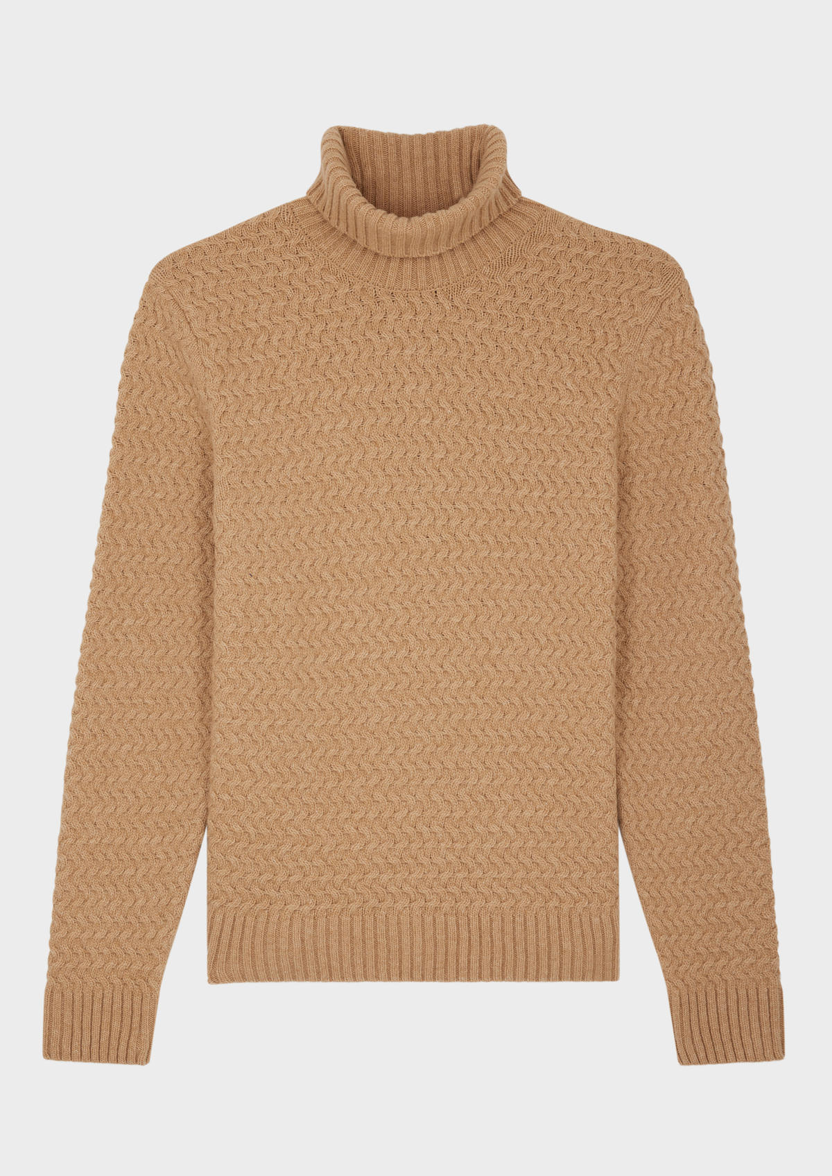Pull col roulé en laine mélangée unie camel