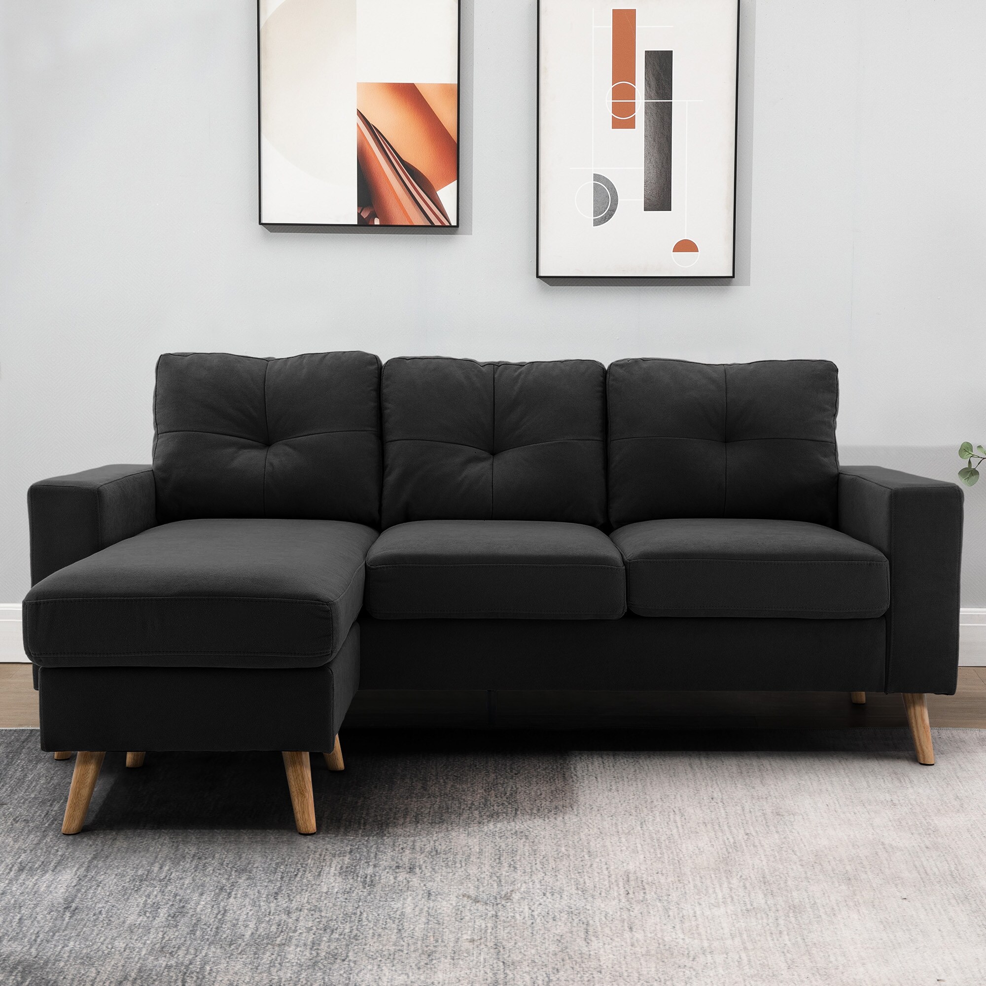 HOMCOM Ecksofa mit abnehmbarem Bezug schwarz 193L x 136B x 85H cm