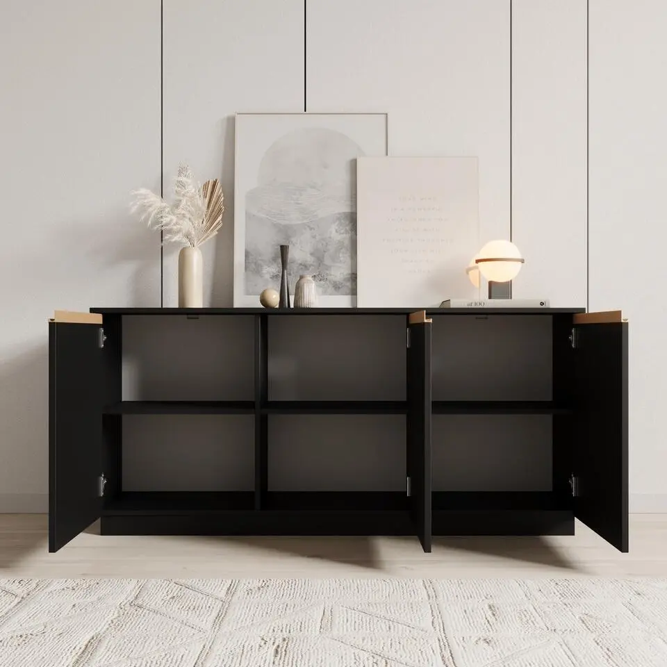 Meubella - Dressoir Remy - Zwart - 154 cm