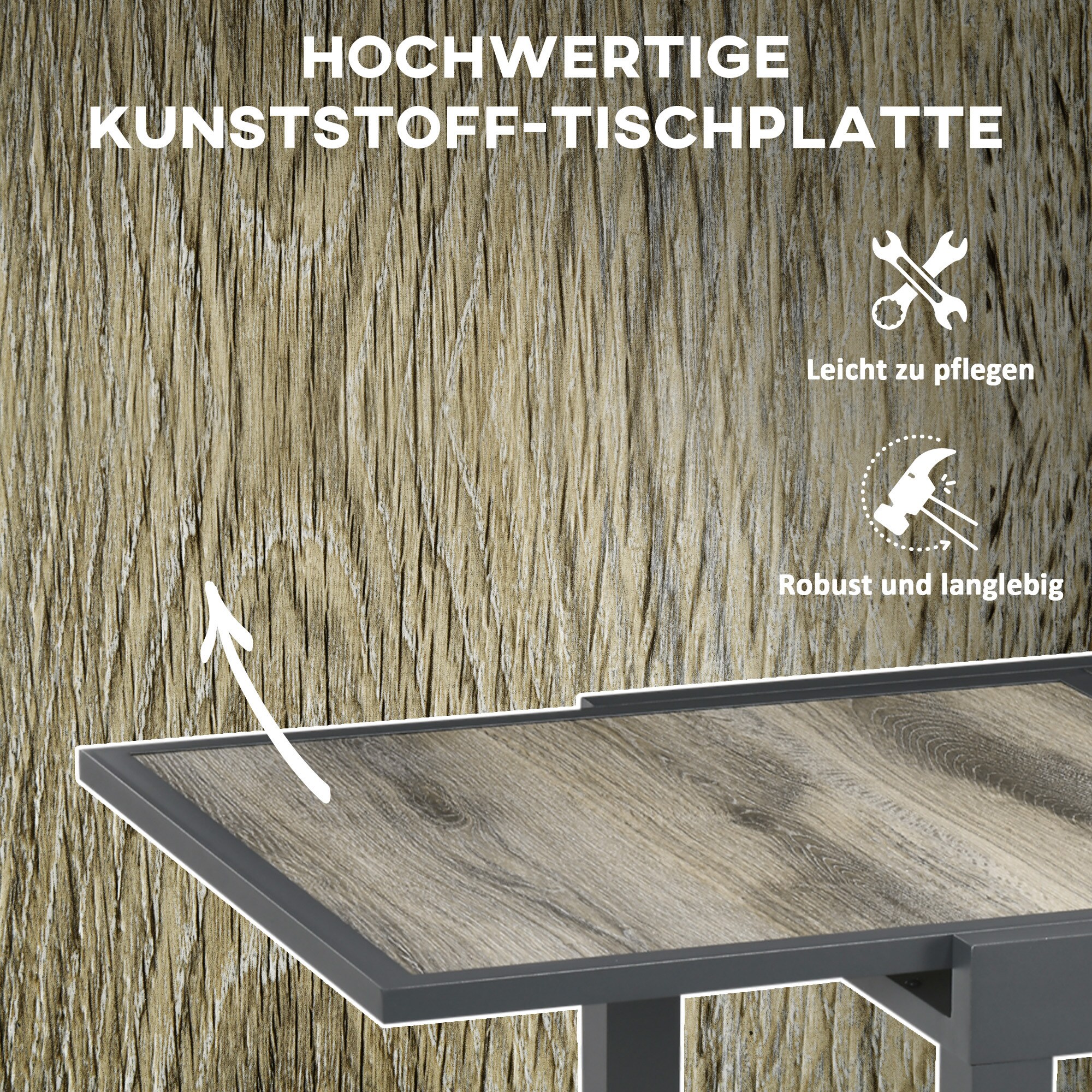 Outsunny Gartentisch mit ausziehbarer Tischplatte natur, schwarz 80/160L x 80B x 75H cm