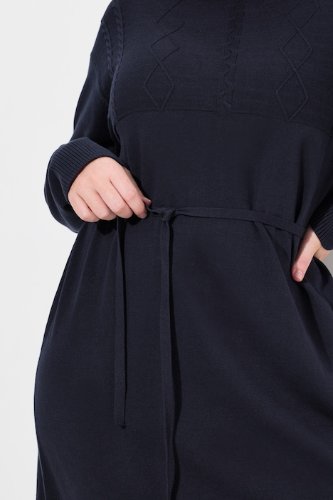 Strickkleid, Zopfmuster, Rollkragen, Langarm, Biobaumwolle
