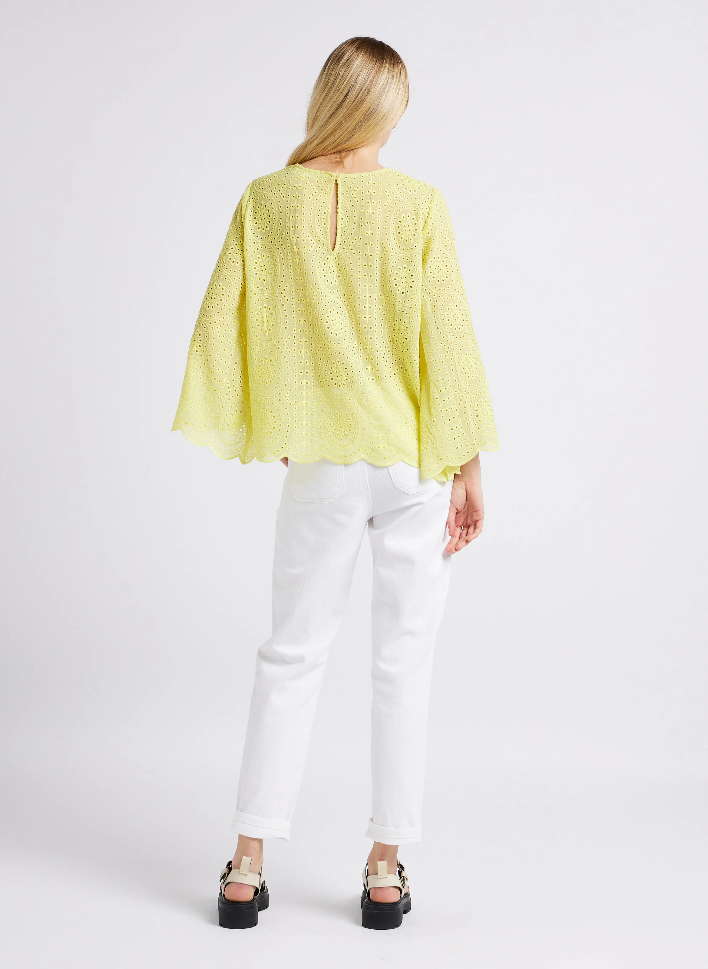 NALLA - Pantalon slim taille haute en coton | Blanc