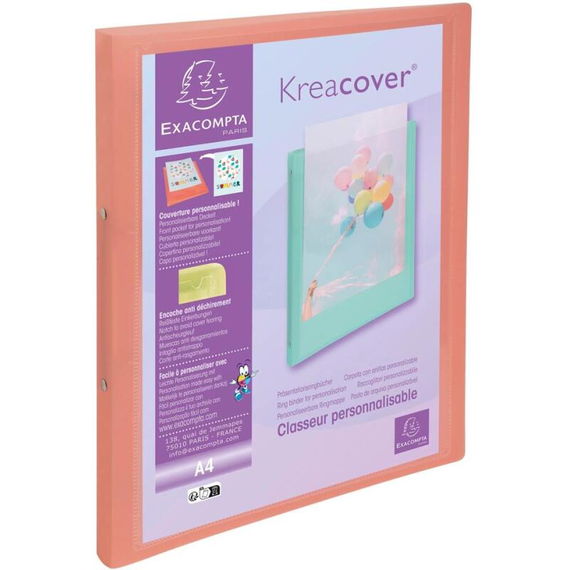 Classeur 2 anneaux 15mm polypropylène Kreacover Pastel - A4 - Couleurs assorties