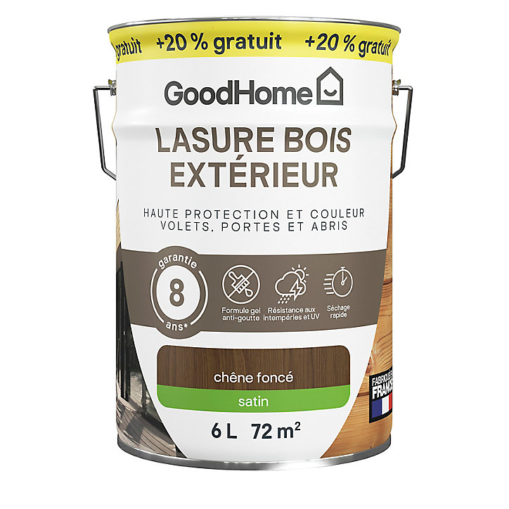 Lasure extérieure GoodHome chêne foncé satin 8 ans 5L + 20% gratuit