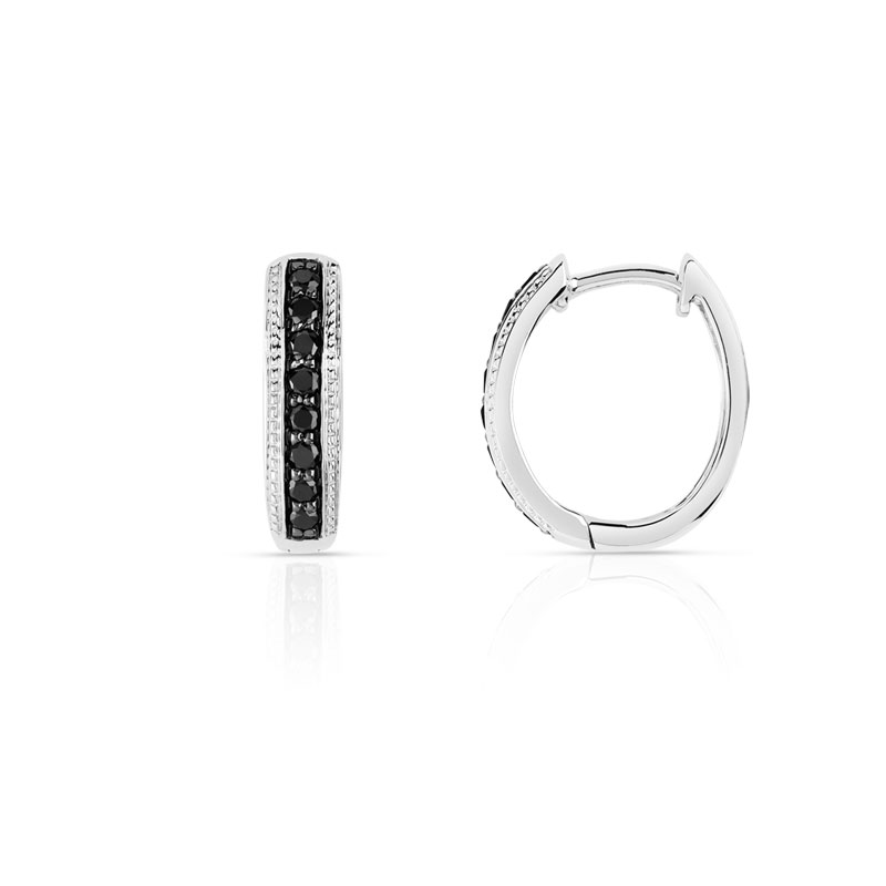 Créoles or 750 blanc diamants noirs