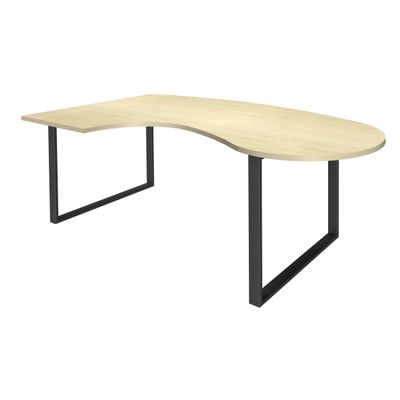 Bureau LOFTER Manager arrondi - retour à gauche - L200 cm - Plateau imitation Erable - Pied carbone (Pieds de renfort obligatoire à rajouter - non inclus)