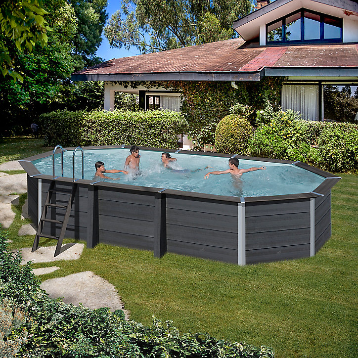 Piscine hors sol composite gris Gré 6,64 x 3,86 x h.1,24 m