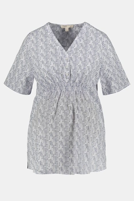 Bellieva-Bluse, Tunikaausschnitt, Knopfleiste, Halbarm, Biobaumwolle, GOTS