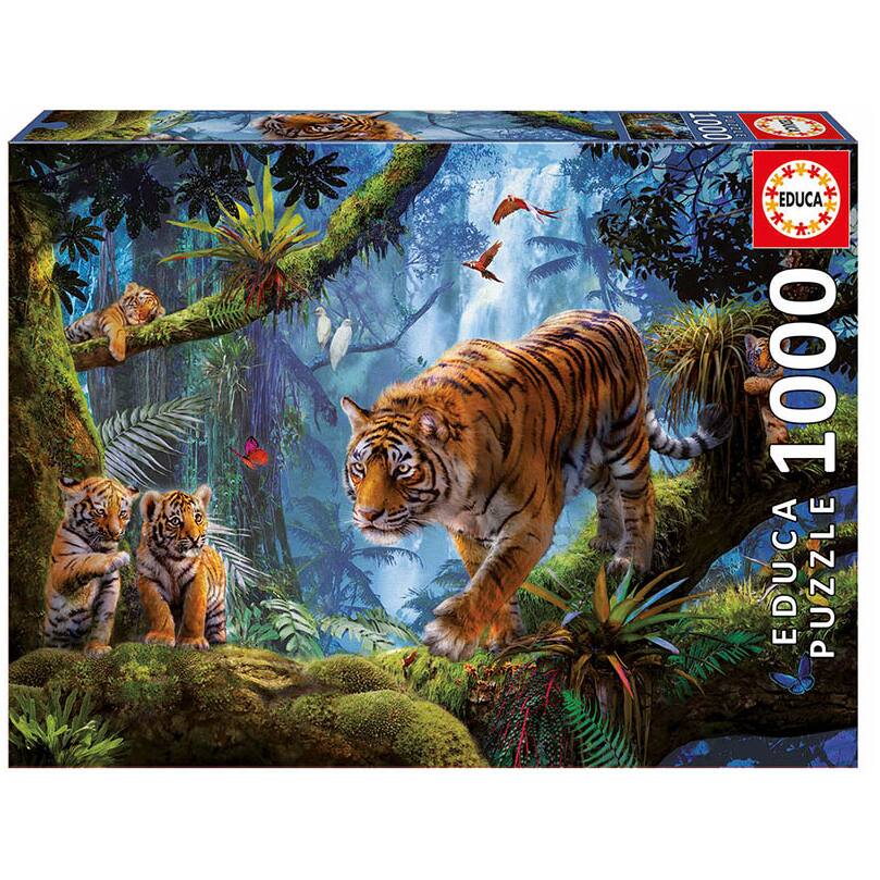 PUZZLE 1000 PIECES TIGRES SUR L'ARBRE